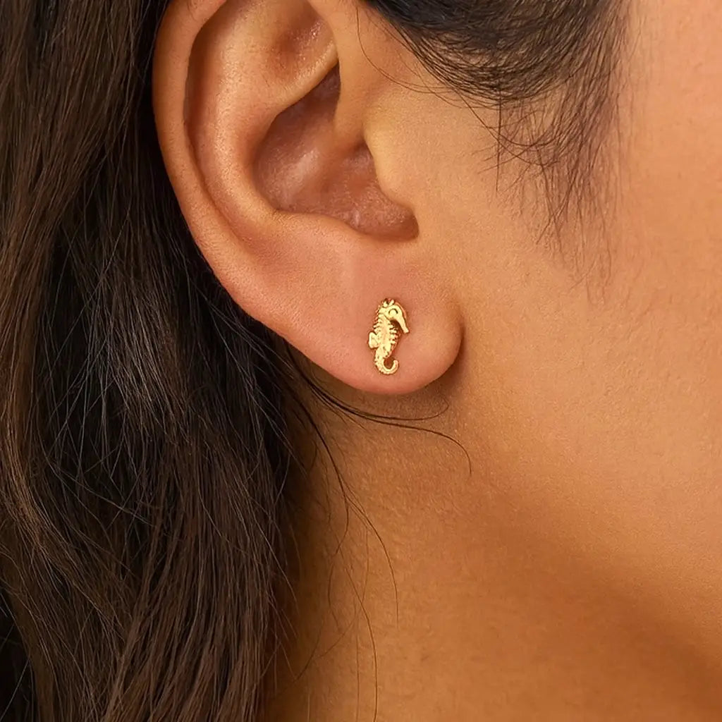 Fortune Seahorse Studs - 18K Gold Plated