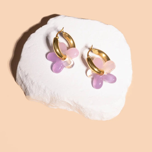 Dazy Dukes Hoops - 18K + Lilac Murano Glass