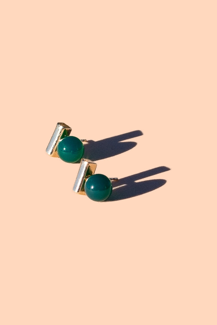 Morse Code Studs - 18k Gold Plated - Blue Onyx