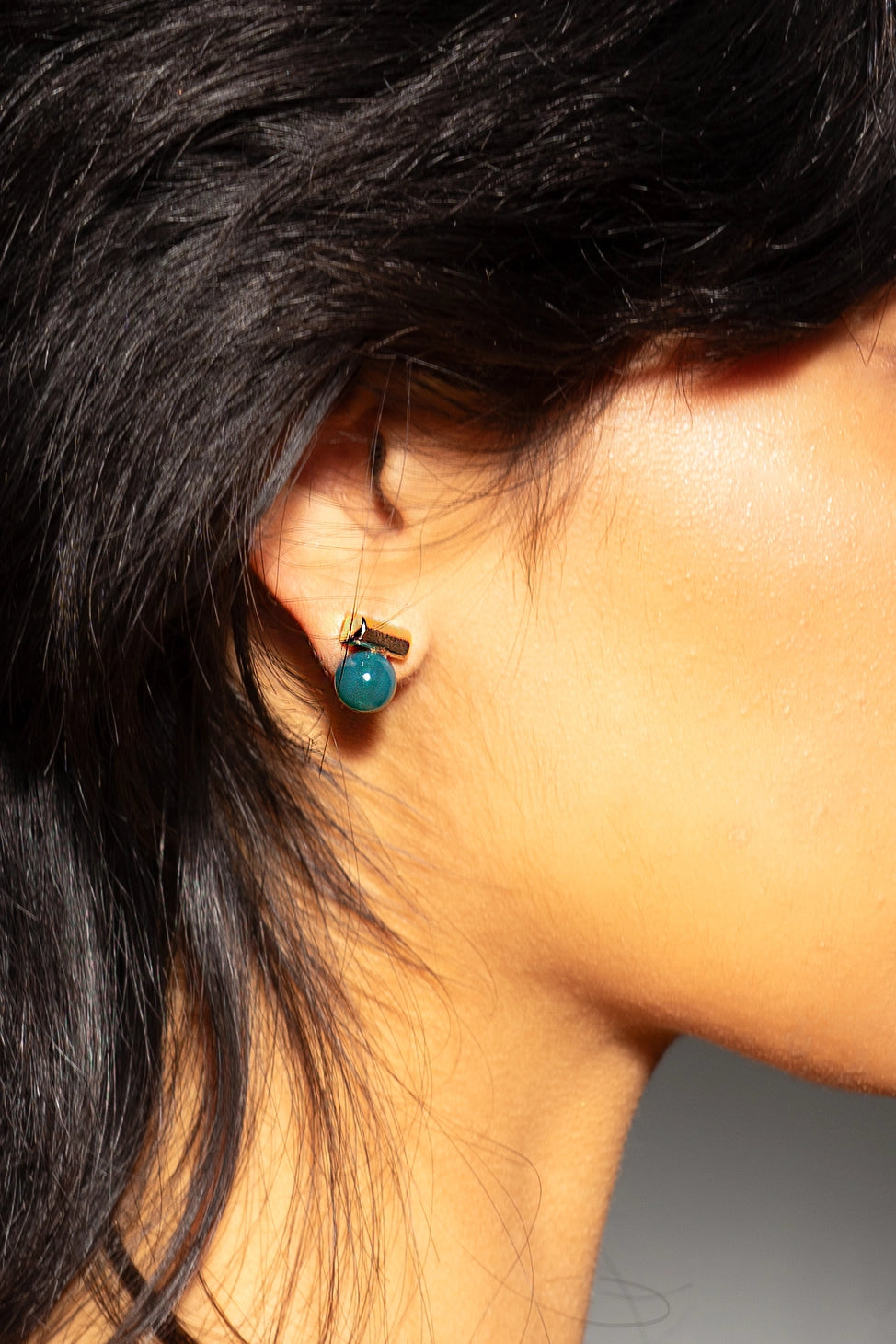 Morse Code Studs - 18k Gold Plated - Blue Onyx