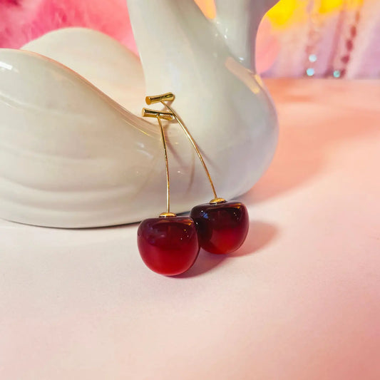 Gold Stem Cherry Earrings