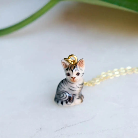 Tiny Sooki Grey Tiger Cat Necklace