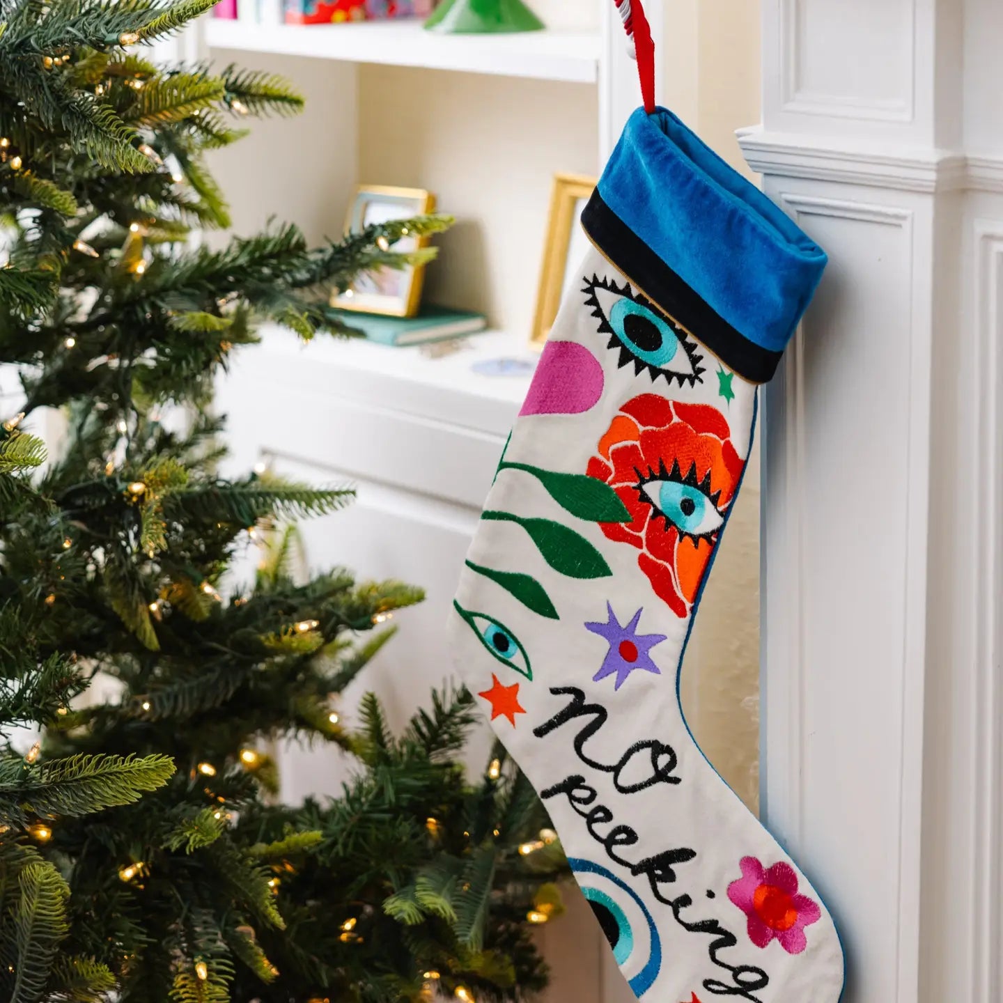 No Peeking Embroidered Stocking