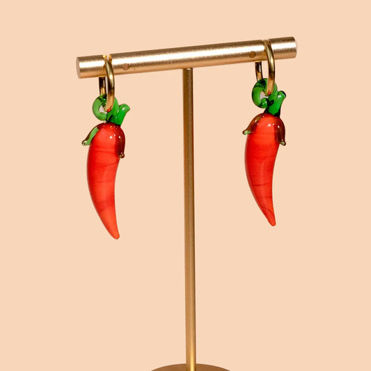 Harvest Pepper Hoops - Handmade Glass + 18K Gold Plate