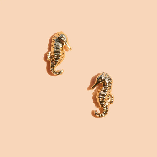 Fortune Seahorse Studs - 18K Gold Plated